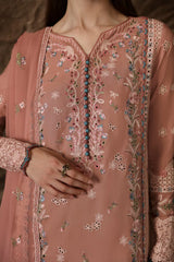 QALAMQAR-3PC LAWN EMBROIDERED SHIRT WITH KHAADI NET EMBROIDERED DUPATTA AND TROUSER-NC-2654