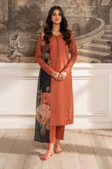 IZNIK-3PC LAWN CHIKAN EMBROIDERED SHIRT WITH CHIFFON PRINTED DUPATTA AND TROUSER -NC-2638