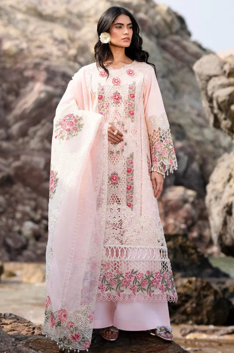 MAHNUR-3PC LAWN LASER WORK EMBROIDERED SHIRT WITH KHAADI NET EMBROIDERED DUPATTA AND TROUSER-NC-2662