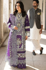 MAHNUR-3PC LAWN EMBROIDERED SHIRT WITH ORGANZA EMBROIDERED DUPATTA AND TROUSER-NC-2609 (PLUM)