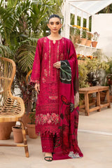BAROUQE-3PC LAWN CHIKENKARI EMBROIDERED SHIRT WITH CHIFFOON PRINT DUPATTA AND EMB TROUSER-NC-2636