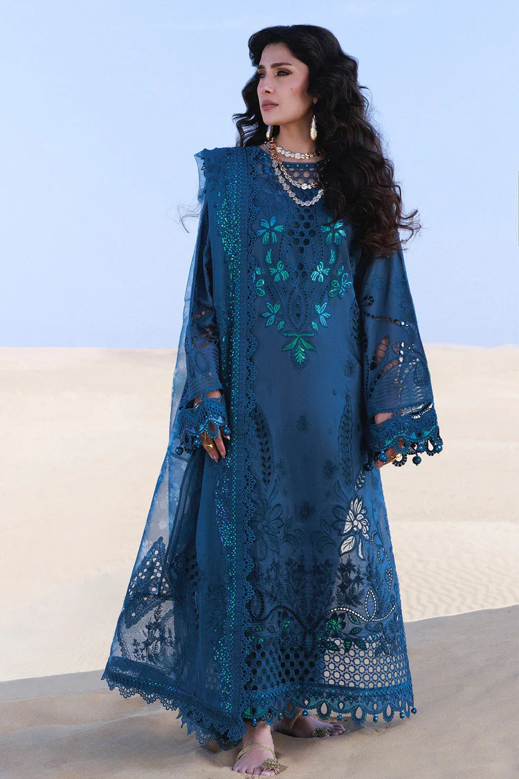 NUREH-3PC LAWN LASERWORK EMBROIDERED SHIRT WITH CHIFFON PRINTED EMB DUPATTA AND TROUSER-NC-2684