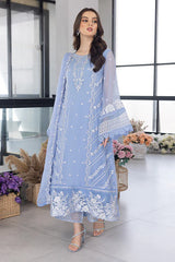 AZURE-3PC ORGANZA EMBROIDERED SHIRT WITH ORGANZA EMBROIDERED DUPATTA AND EMB TROUSER-NC-2649