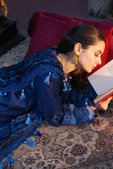 JADE-3PC LAWN CHIKANKARI EMBROIDERED SHIRT WITH CHIFFON PRINTED DUPATTA AND TROUSER -NC-2602