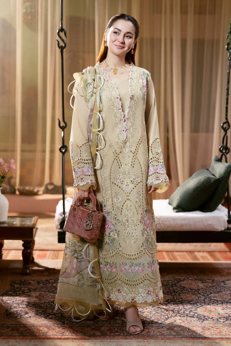 JADE-3PC LAWN CHIKANKARI EMB SHIRT WITH CHIFFON PRINTED DUPATTA AND TROUSER-NC-2605