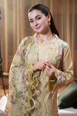 JADE-3PC LAWN CHIKANKARI EMB SHIRT WITH CHIFFON PRINTED DUPATTA AND TROUSER-NC-2605