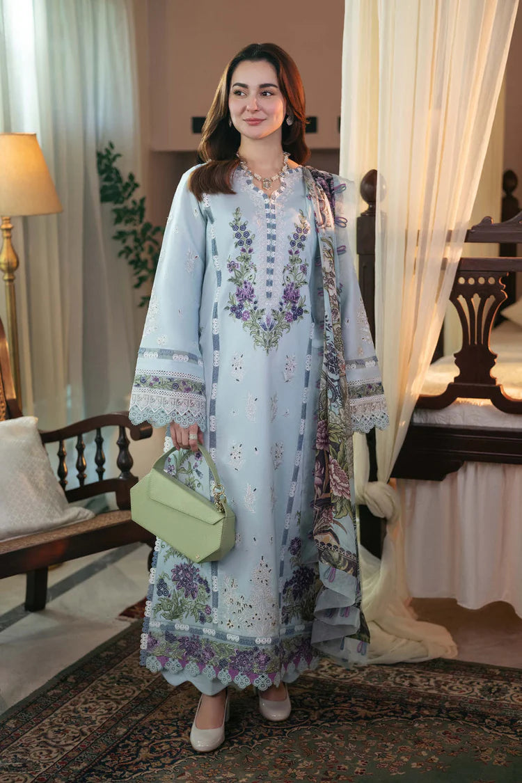 JADE-3PC LAWN EMBROIDERED SHIRT WITH CHIFFON PRINTED DUPATTA AND TROUSER-NC-2627