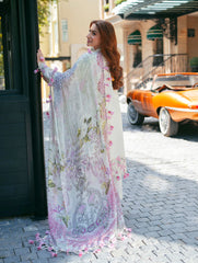 JADE-3PC LAWN CHIKEAANKARI EMBROIDERED SHIRT WITH CHIFOON PRINTED DUPATTA AND TROUSER-NC-2664