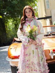 JADE-3PC LAWN CHIKEAANKARI EMBROIDERED SHIRT WITH CHIFOON PRINTED DUPATTA AND TROUSER-NC-2664