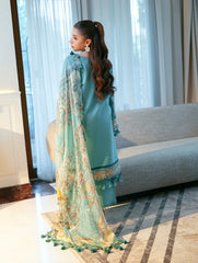 JADE-3PC LAWN CHIKANKAARI EMBROIDERED SHIRT WITH CHIFFON PRINTED DUPATTA AND TROUSER-NC-2688