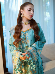 JADE-3PC LAWN CHIKANKAARI EMBROIDERED SHIRT WITH CHIFFON PRINTED DUPATTA AND TROUSER-NC-2688