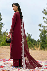 QALAMQAR-3PC CHIKANKAARI LAWN LASER WORK EMBROIDERED SHIRT WITH KHADDI NET EMBROIDERED DUPATTA AND TROUSER-NC-2695