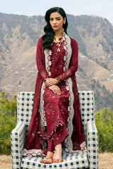QALAMQAR-3PC CHIKANKAARI LAWN LASER WORK EMBROIDERED SHIRT WITH KHADDI NET EMBROIDERED DUPATTA AND TROUSER-NC-2695