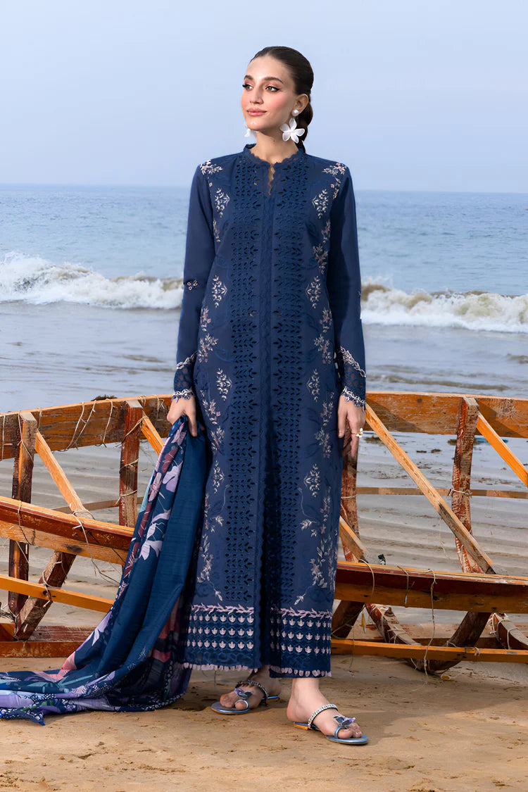 RANG RASIYA-3PC LAWN CHIKAN EMBROIDERED SHIRT WITH CHIFFON PRINTED DUPATTA AND TROUSER-NC-2659
