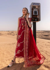 CRIMSON-3PC LAWN CHIKAANKARI EMBROIDERED SHIRT WITH CHIFOON PRINTED EMB DUPATTA AND EMB TROUSER-NC-2623