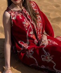 CRIMSON-3PC LAWN CHIKAANKARI EMBROIDERED SHIRT WITH CHIFOON PRINTED EMB DUPATTA AND EMB TROUSER-NC-2623