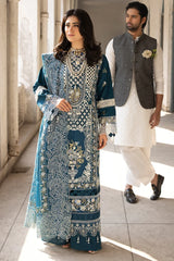 MAHNUR-3PC LAWN EMBROIDERED SHIRT WITH ORGANZA EMBROIDERED DUPATTA AND TROUSER-NC-2609