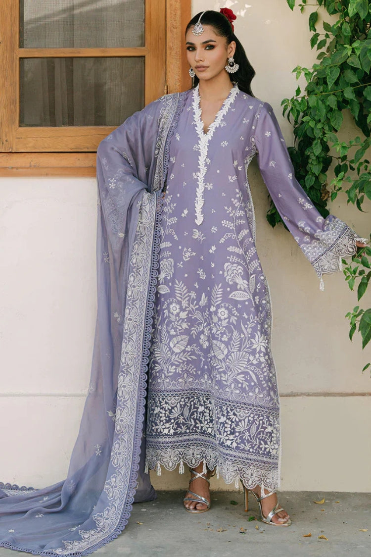 MAHNUR-3PC LAWN EMBROIDERED SHIRT WITH KHADDI NET EMBROIDERED DUPATTA AND TROUSER-NC-