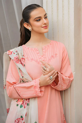 ZIVA-3PC LAWN EMBROIDERED SHIRT WITH CHIFFON PRINTED DUPATTA & TROUSER-NC-2664