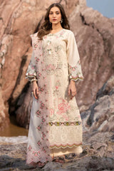 MAHNUR-3PC LAWN LASERCUTWORK EMBROIDERED SHIRT WITH KHAADI NET EMBROIDERED DUPATTA AND TROUSER-NC-2621