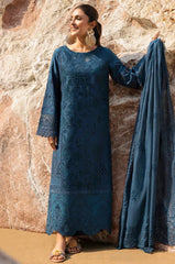 MAHNUR-3PC LAWN LASER WORK EMBROIDERED SHIRT WITH KHAADI NET EMBROIDERED DUPATTA AND TROUSER-NC-2641