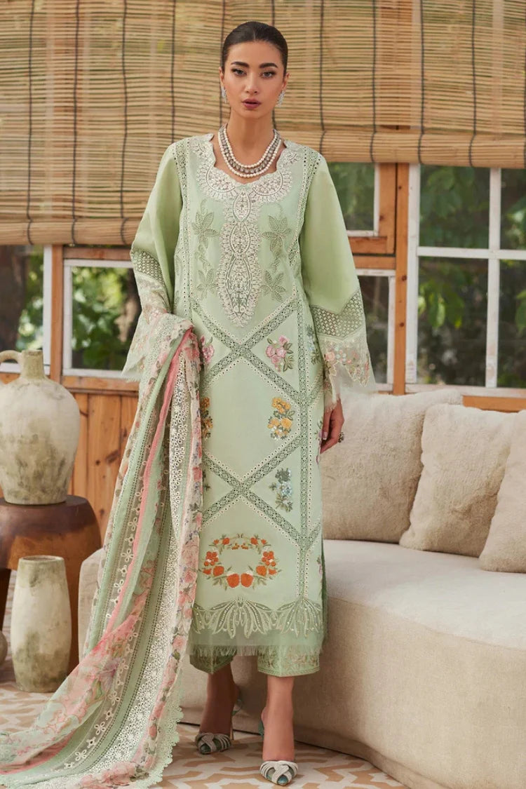 CRIMSON-3PC LAWN CHIKAANKARI EMBROIDERED SHIRT WITH CHIFOON PRINTED DUPATTA AND EMB TROUSER-NC-2648