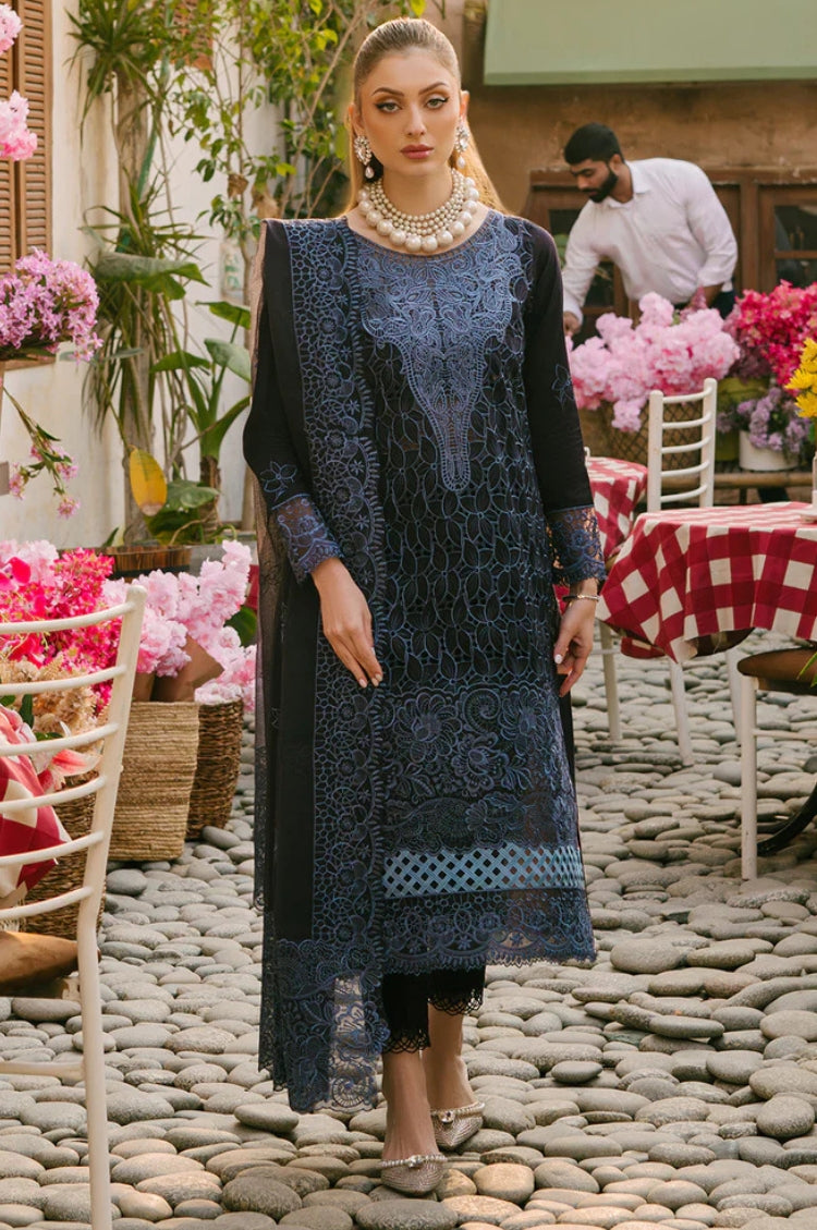 MAHNUR-3PC LAWN EMBROIDERED SHIRT WITH KHADDI NET EMB DUPATTA AND TROUSER-NC-4738