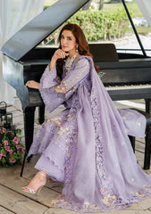 ELAF-3PC LAWN LASERCUTWORK EMBROIDERED SHIRT WITH KHAADI NET EMBROIDERED DUPATTA AND TROUSER-NC-2680