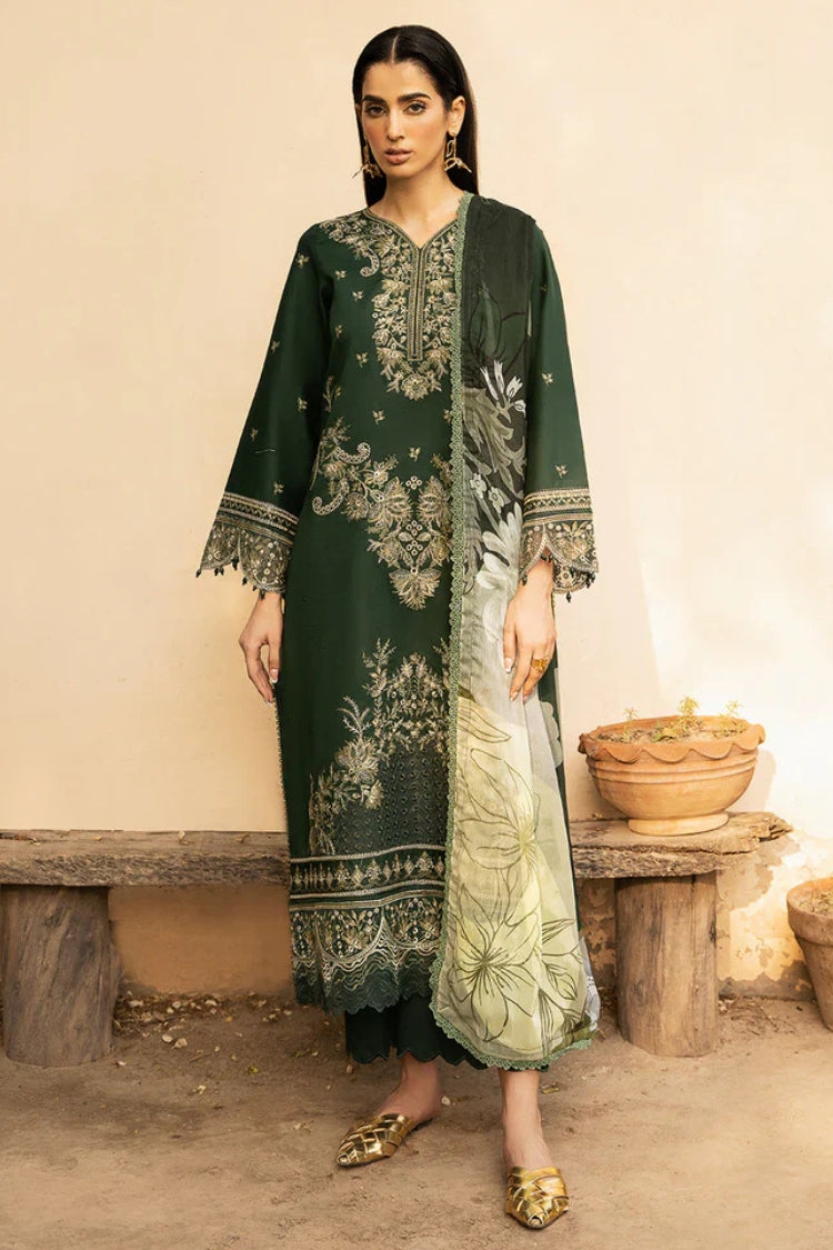 IZEL-3PC LAWN EMBROIDERED SHIRT WITH CHIFFOON PRINT DUPATTA AND EMB TROUSER-NC-2628