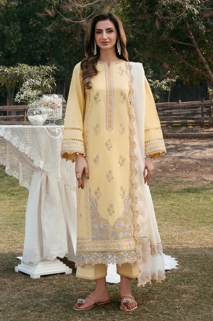 IZEL-3PC LAWN EMBROIDERED SHIRT WITH KHAADI NET EMBROIDERED DUPATTA AND TROUSER-NC-2632
