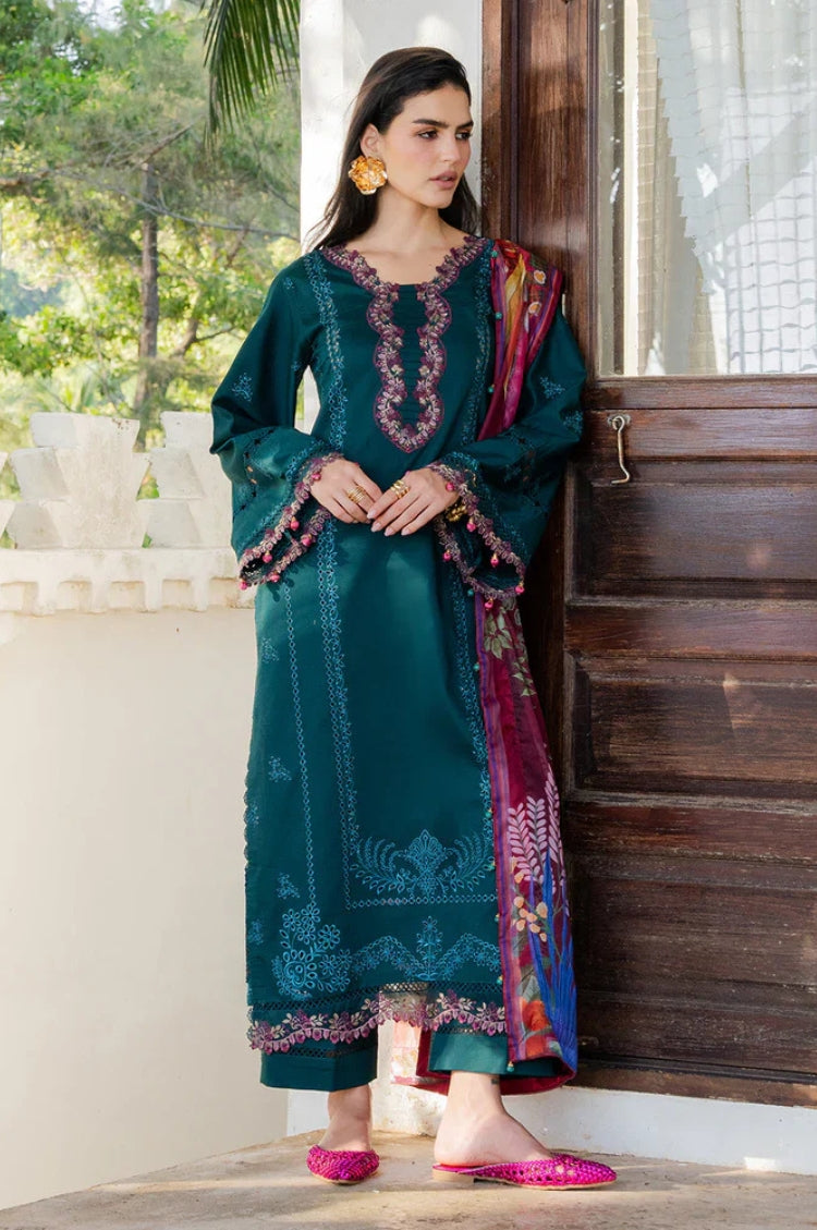 IZEL-3PC LAWN EMBROIDERED SHIRT WITH CHIFFON PRINT DUPATTA AND EMB TROUSER-NC-2641