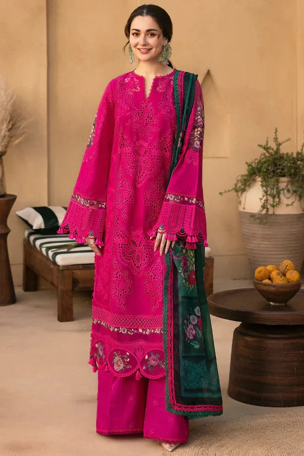 JADE-3PC LAWN CHIKANKARI EMBROIDERED SHIRT WITH CHIFFON PRINTED DUPATTA AND TROUSER -NC-2607