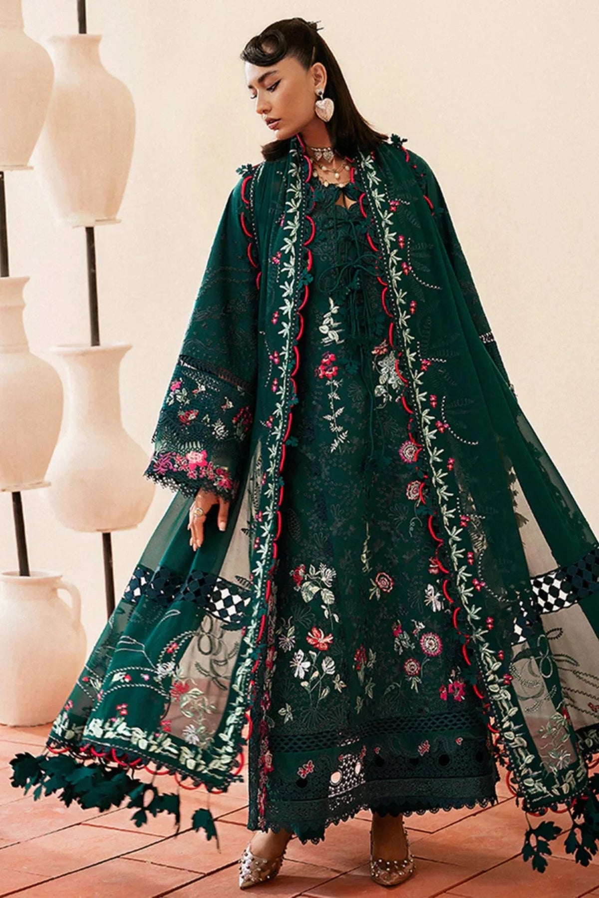 SUFFUSE-3PC LAWN EMBROIDERED SHIRT WITH ORGANZA EMBROIDERED DUPATTA AND TROUSER -NC-2633