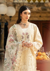 ELAF-3PC LAWN CHIKANKARI EMBROIDERED SHIRT WITH CHIFFON PRINTED DUPATTA AND TROUSER-NC-2671