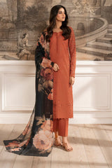 IZNIK-3PC LAWN CHIKAN EMBROIDERED SHIRT WITH CHIFFON PRINTED DUPATTA AND TROUSER -NC-2638