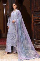 NUREH-3PC LAWN CHIKANKAARI EMBROIDERED SHIRT WITH CHIFFON PRINTED DUPATTA AND TRPUSER-NC-2653