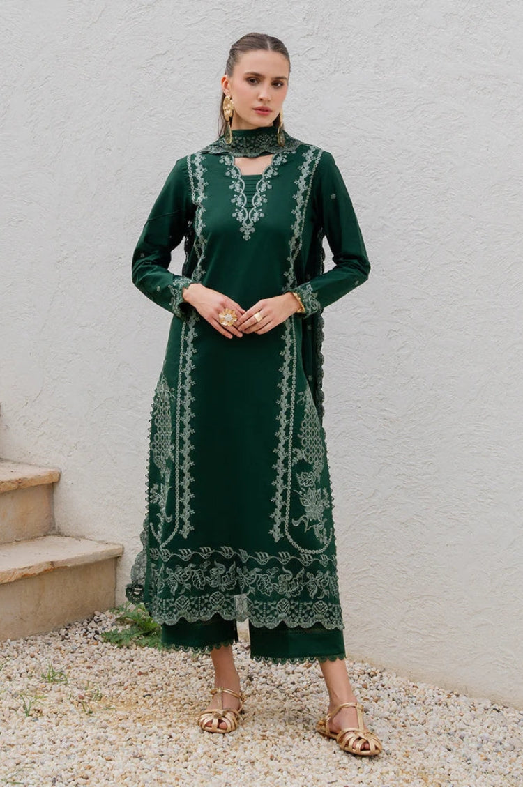 YARD-3PC LAWN EMBROIDERED SHIRT WITH CHIFFON EMBROIDERED DUPATTA AND TROUSER-NC-4827