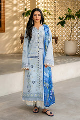 QALAMQAR-3PC LAWN EMBROIDERED SHIRT WITH CHIFFON PRINTED DUPATTA AND EMB TROUSER-NC-2617