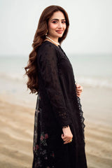 NUREH-3PC LAWN CHIKENKARI LASER EMBROIDERED SHIRT WITH COTTON NET EMBROIDERED PRINT DUPATTA-NC-2623