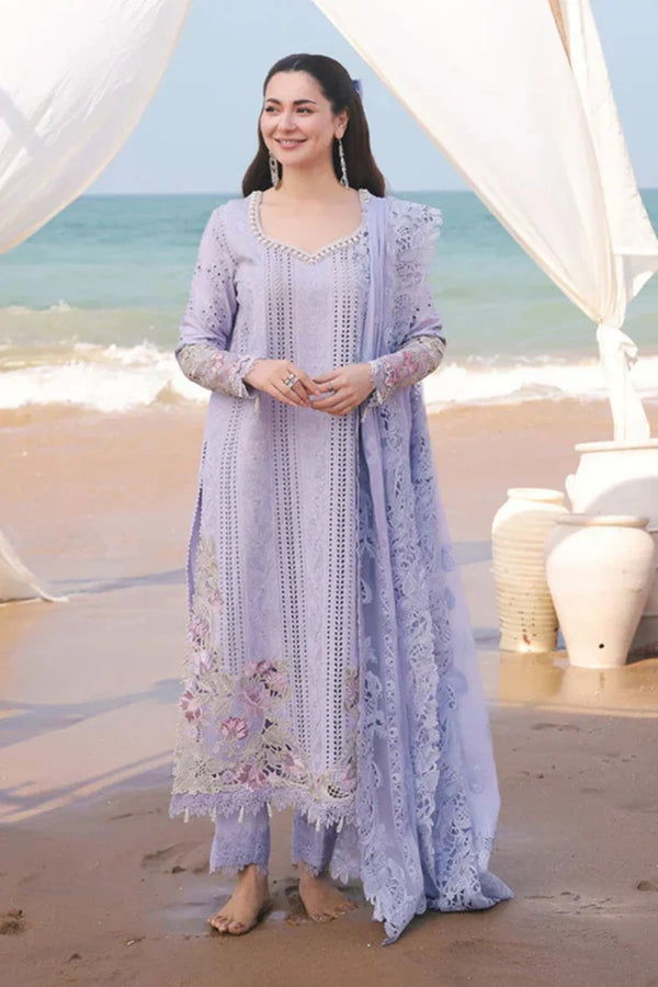 IMROZIA-3PC LAWN CHIKANKARI EMBROIDERED SHIRT WITH KHADDI NET EMB DUPATTA AND TROUSER-NC-2608
