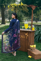 GARNET-3PC LAWN EMBROIDERED SHIRT WITH CHIFFON PRINT DUPATTA AND EMB TROUSER-NC-2638