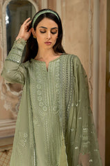SOBIA NAZIR-3PC LAWN SEQUIN HEAVY EMBROIDERED SHIRT WITH ORGANZA EMBROIDERED DUPATTA & TROUSER-NC-2626
