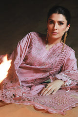 NUREH-3PC LAWN SEQUIN CHIKANKAARI EMBROIDERED SHIRT WITH KHADDI NET EMBROIDERED DUPATTA AND TROUSER-NC-2600