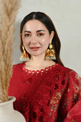 QALAMQAR-3PC LAWN CHIKAANKARI EMBROIDERED SHIRT WITH CHIFFON PRINTED EMB DUPATTA AND TROUSER-NC-4665