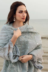 NUREH-3PC LAWN LASER WORK EMBROIDERED SHIRT WITH KHADDI NET EMBROIDERED DUPATTA & TROUSER-NC-2646