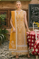 MAHNUR-3PC LAWN CHIKAANKARI EMBROIDERED SHIRT WITH KHADDI NET EMB DUPATTA AND TROUSER -NC-2604