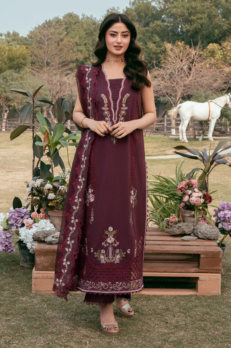 IZEL-3PC LAWN EMBROIDERED SHIRT WITH KHAADI NET EMBROIDERED DUPATTA AND TROUSER-NC-2650