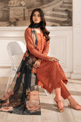 IZNIK-3PC LAWN CHIKAN EMBROIDERED SHIRT WITH CHIFFON PRINTED DUPATTA AND TROUSER -NC-2638