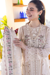 QALAMQAR-3PC LAWN EMBROIDERED SHIRT WITH CHIFFOON EMBROIDERED PRINT DUPATTA AND EMB TROUSER-NC-2652