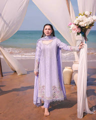 IMROZIA-3PC LAWN CHIKANKARI EMBROIDERED SHIRT WITH KHADDI NET EMB DUPATTA AND TROUSER-NC-2608
